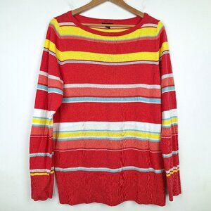Halogen nautical stripe pima cotton knit top Size x1. Yellow orange blue citrus